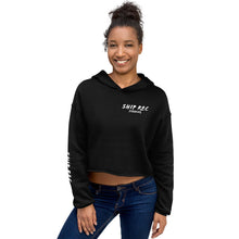 Load image into Gallery viewer, Women&#39;s black Crop Hoodie- Blue Lingoon