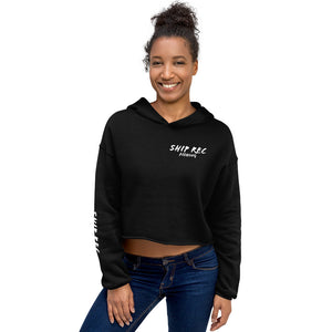 Women's black Crop Hoodie- Blue Lingoon