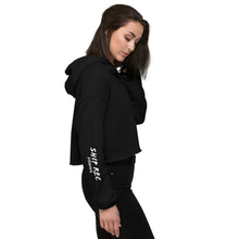 Load image into Gallery viewer, Women&#39;s black Crop Hoodie- Blue Lingoon