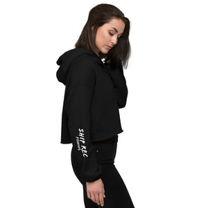 Women's black Crop Hoodie- Blue Lingoon